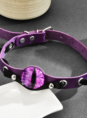 暗黑多色恶魔瞳孔之眼亚文化朋克摇滚柳钉可调节choker皮革项圈