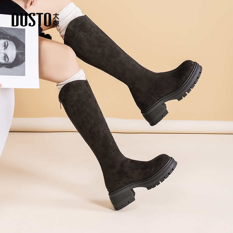 大东女靴袜子靴2025冬季新款法式绒面厚底显瘦长筒靴瘦瘦靴骑士靴 - 图0