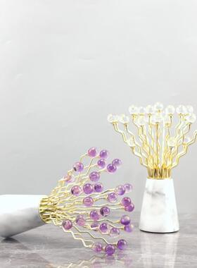 北欧创意大理石水晶花束艺术装饰摆件客厅玄关酒店软装家居装饰品