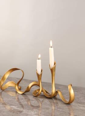 北欧创意几何飘带金属烛台摆件客厅餐厅酒店样板房软装家居装饰品