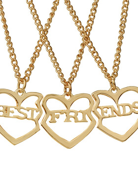 欧美饰品 时尚字母 BEST FRIENDS 好朋友爱心拼接吊坠项链