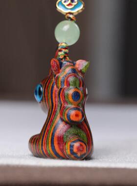 彩虹木雕彩色独角兽吊坠女可爱创意工艺钥匙扣挂件手机链吊坠礼物
