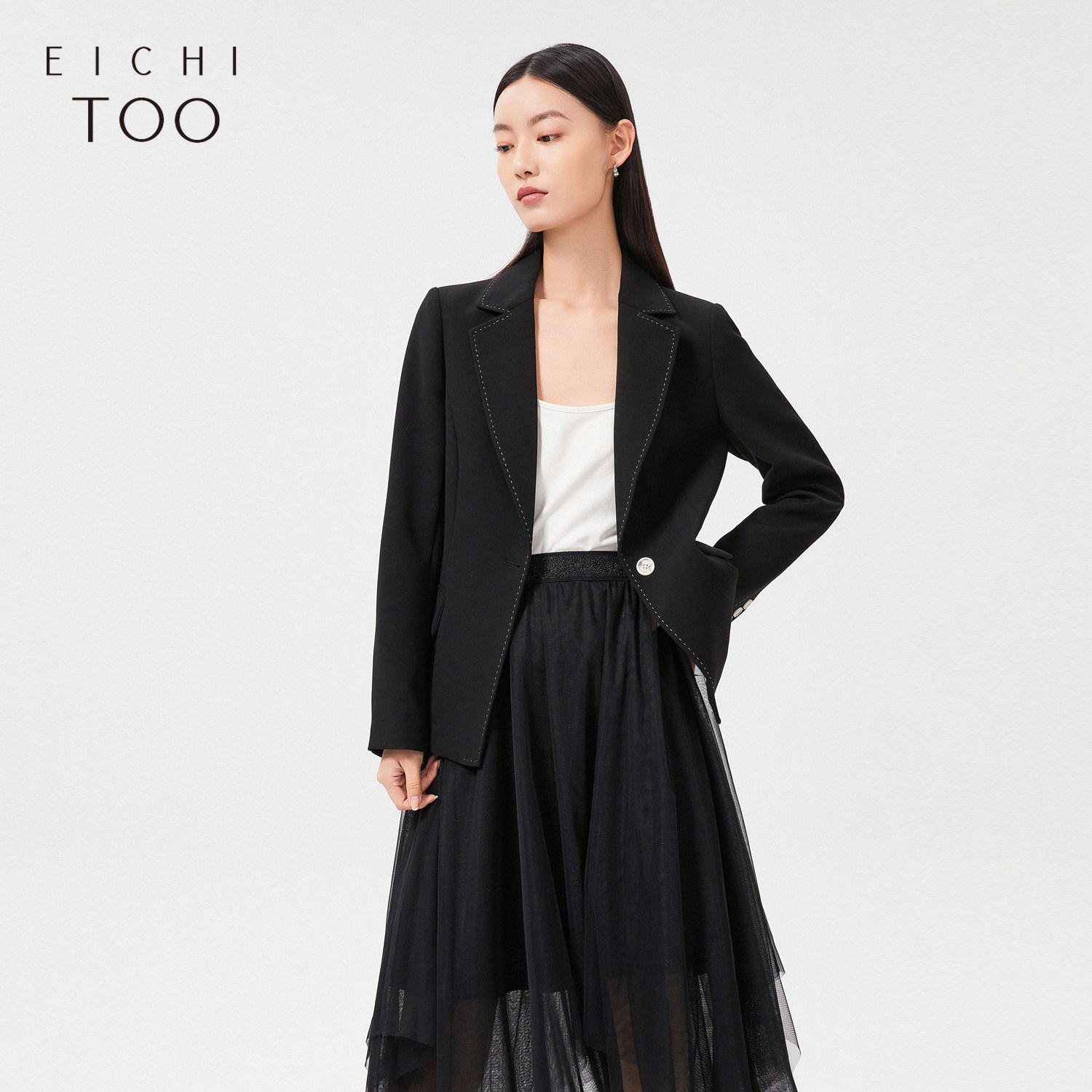 爱居兔西装裙子套装女春季办公室通勤西服搭配网纱半裙套装女,淘宝优惠券,粉丝福利购,淘宝优惠卷