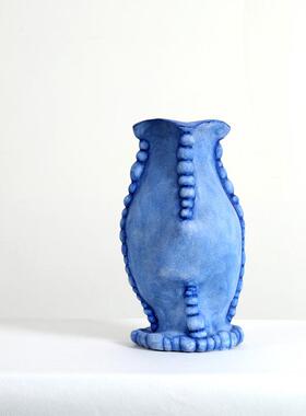 陶现代简约象几何扭曲泥WGF石流造型瓷摆件轻奢小众牛抽仔蓝色花