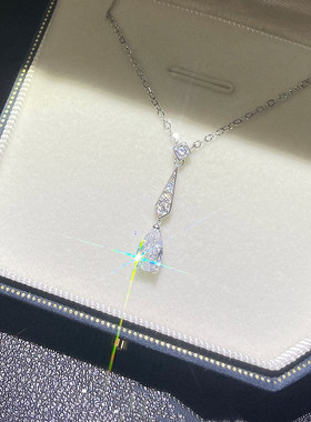 巴黎一滴泪项链女纯银白金色满钻仿真钻水滴锁骨链简约高级时尚潮