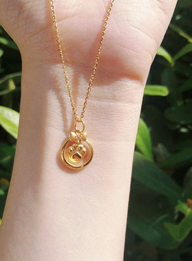 猫爪脚印蝴蝶结项链 女纯银镀18K黄金色猫咪锁骨链手串可爱甜美潮