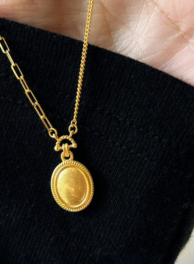 流金岁月小宝石项链女纯银镀黄金色椭圆挂坠AB锁骨链高级设计百搭