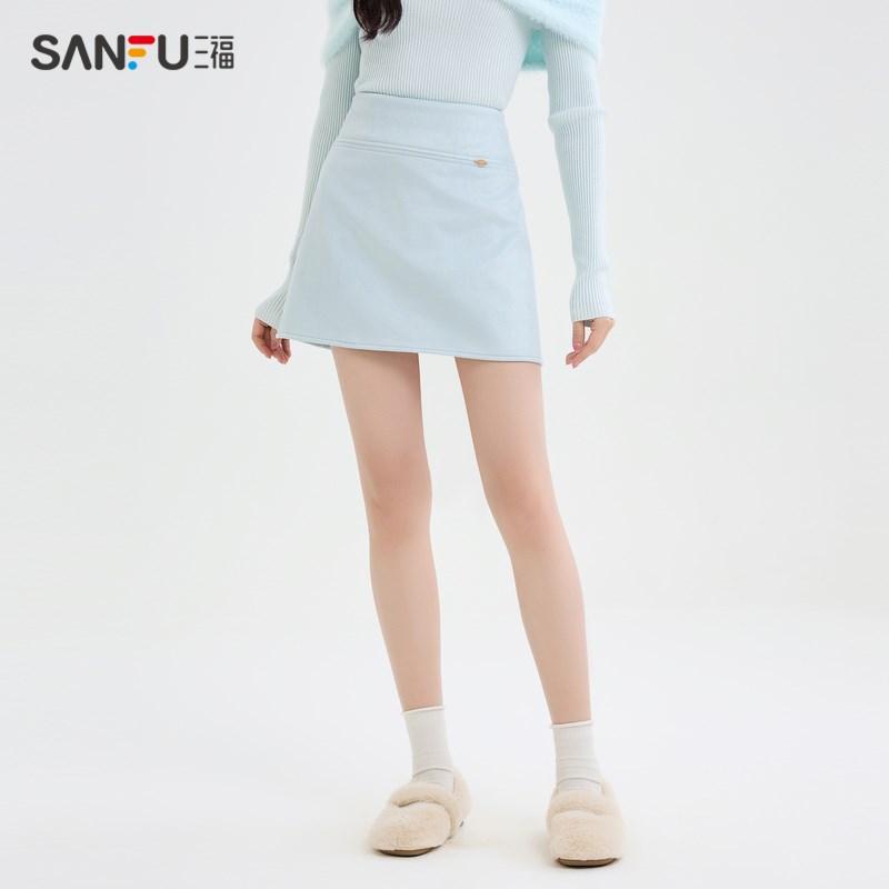 速发三4短裙202身新款冬季小个子麂皮绒a字包臀半福裙子装4227 - 图0