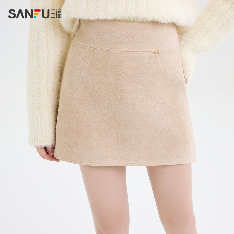 速发三4短裙202身新款冬季小个子麂皮绒a字包臀半福裙子装4227 - 图1