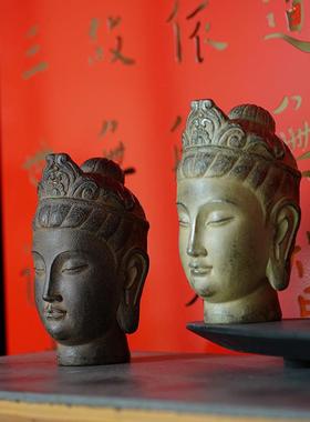 复古佛头摆件禅意书房茶室桌面装饰别墅花园庭院造景树脂工艺品