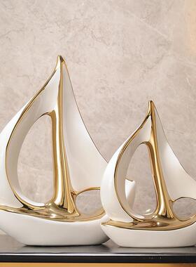 一帆风顺帆船酒柜摆件套装轻奢风高档家居客厅电视柜办公室装饰品