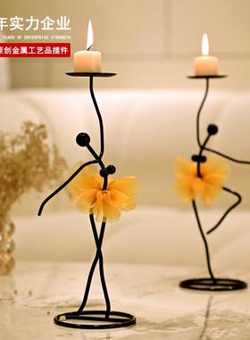 舞蹈人物烛台玫瑰女孩蜡烛灯架酒店餐厅现代家居装饰摆