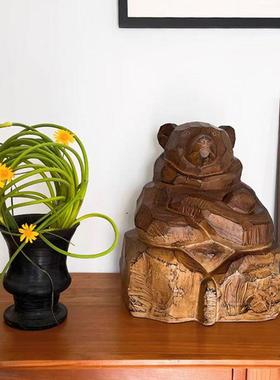 珍藏款北海道匠人作品《护守熊》木雕感玄关摆件家居样板间民宿