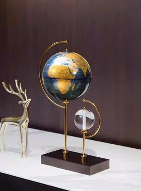 现代轻奢水晶地球摆件办公室桌面创意家居客厅电视柜金色工艺品