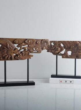 现代新中式样板房售楼处酒店龙凤雕刻艺术摆件家居客厅禅意装饰品