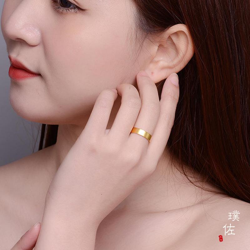 新款久不掉色古法传承戒指固口实心对戒婚嫁首饰情侣款 - 图0