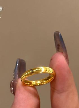 亮金色猫眼戒指素圈波纹指环时尚简约实心情侣对戒指环尾戒送礼物