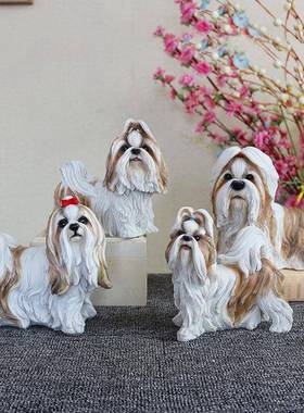 创意礼品马尔济斯犬摆件仿真西施犬摆件家居客厅摆设树脂工艺品小