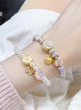 金店同款沙金莫奈花园玫瑰花珍珠手链女气质百搭520送女友礼物