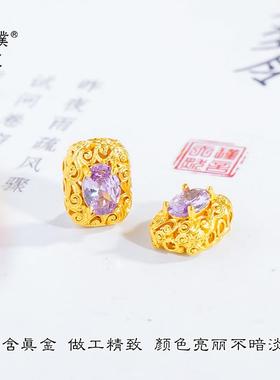 久不掉色沙金diy配件紫罗兰镂空扁方珠手链通孔手工串珠