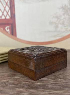 带盖方形墨盒喜上眉梢老铜墨匣铜墨盒家居书房办公摆件砚台