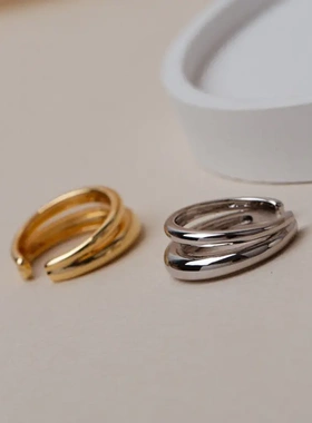 双层素圈开口戒指女小众设计感时尚个性简约百搭气质高级感食指戒