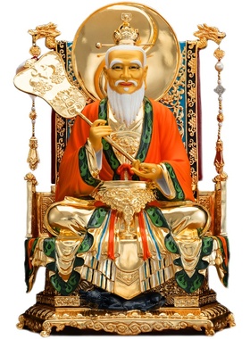 速发道铜三清摆祖神佛像彩绘太上老君道德元始灵宝家用工艺品纯件