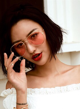 速发双梁飞潮员墨韩镜版行级感港风202新款大脸显脸小茶色太镜