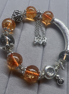 红胶花纯藏银配件半镯天然水晶大颗粒宁神静气小红书爆款原创手串