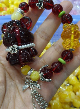 新款血珀大暴力熊设计款手串时尚子母熊夸张大熊手串46×35×30