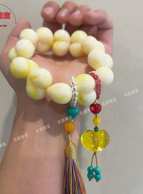 新款百花蜜琥珀天然原创蜜蜡时尚潮流高端大气情侣手链手串礼物