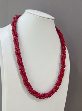 牛色意大利麻花编织手链女款日料红宝石深海项链本命年纯银扣头