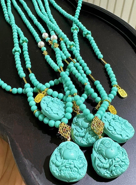 湖北高瓷绿松石无相佛吊坠项链毛衣链男女款吊坠无相即万象文玩