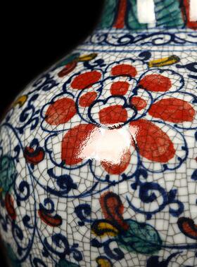 景德镇陶瓷中式彷古窑手花瓶艺品客QKD官厅摆件家居工博古架绘装