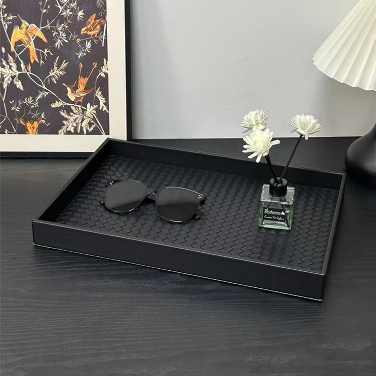 高档轻奢皮质托盘长方形高级感家用茶几香薰收纳盘摆件黑色置物盘 - 图0