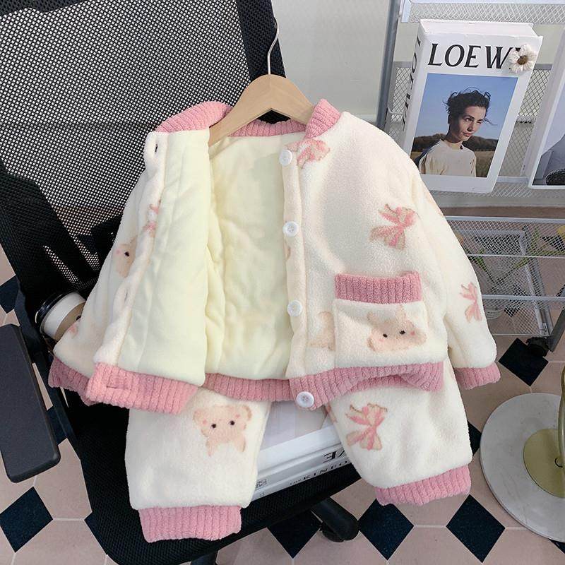 儿童睡衣女童珊瑚绒冬季加厚款小童三层夹棉法兰绒宝宝保暖家居服,淘宝优惠券,粉丝福利购,淘宝优惠卷