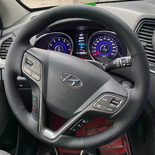 适用于13-15-17款现代新胜达方向盘套真皮格越把套专用手缝全包款 - 图0