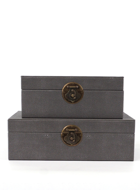 速发新中式皮质首饰子卧室床头柜妆台收纳间盒装饰品样板房盒摆件