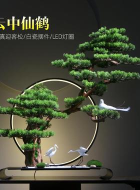 轻奢新中式真迎客松面门盆景入室内网红玄关桌办公室造景EYY仿摆