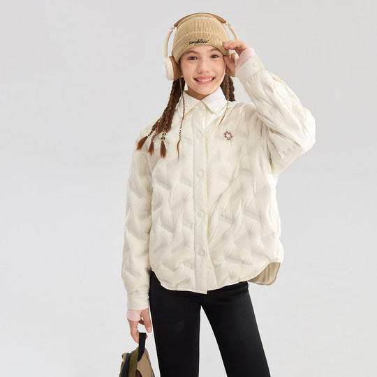 Qidong Children's Wear Light and Warm Girls Light Thin Goose Down Jacket 2026 New School Uniform Artifact Large Children's Winter Jacket