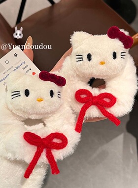 秋冬卡通甜美大肠圈少女心百搭皮筋红色新年扎头发绳Kitty猫发饰