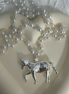 日本品质法式以梦为马珍珠项链小众时尚简约高级感吊坠轻奢气质百