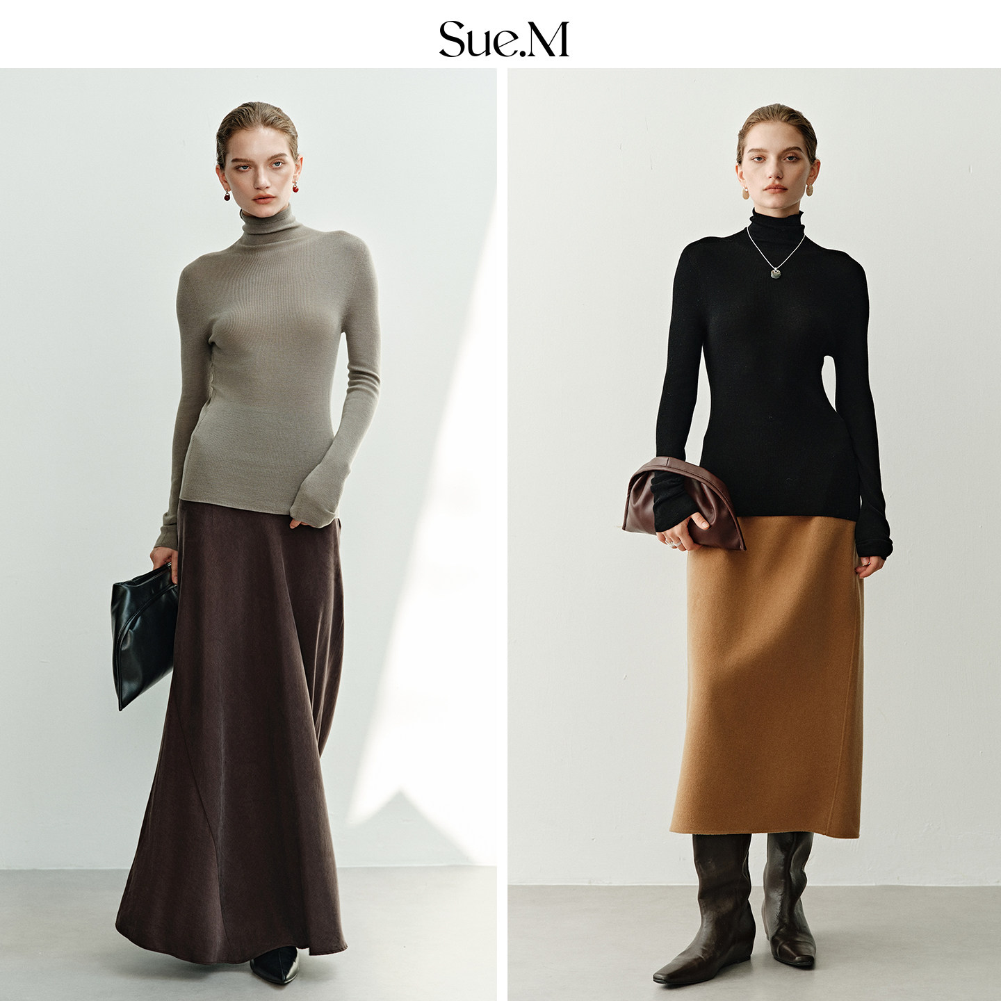 Sue.M德國进口120支绵羊毛一体成型无缝打底高领毛衣女冬18针工艺 - 图1