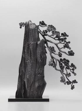 中式铁新艺假山迎客松板软装底饰品大石座酒理柜BJ1318客厅玄关酒