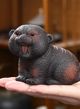 十二生肖虎家居装饰紫陶招财客厅办公室玄关酒柜桌面摆设茶宠