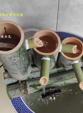 竹流水竹子景观田园装饰假山手工招财竹制品循环增氧器