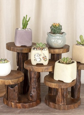 泰国实木雕刻个性复古办公书桌面多肉架异形阶梯阳台装饰花架