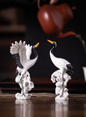 国潮仙鹤呈祥茶宠仿真白鹤盆栽假山微景观鱼缸造景桌面装饰品