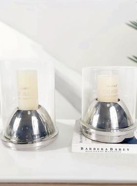 现代简约银色不锈钢烛台摆件客厅餐桌样板房售楼处软装饰品