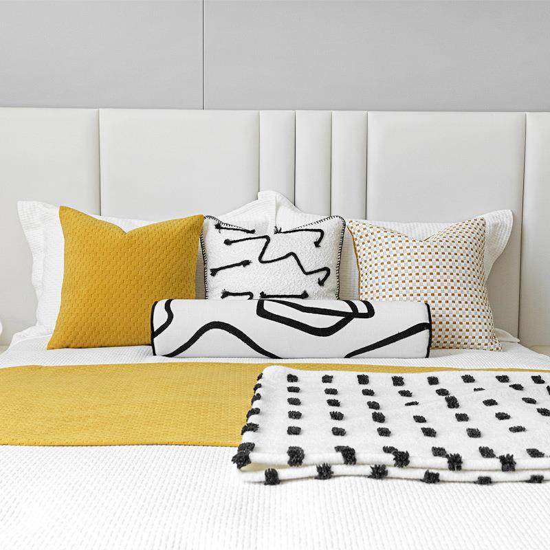 现代北欧简约儿童样板间床旗抱枕黄色系展厅酒店床品多件套床尾巾,淘宝优惠券,粉丝福利购,淘宝优惠卷